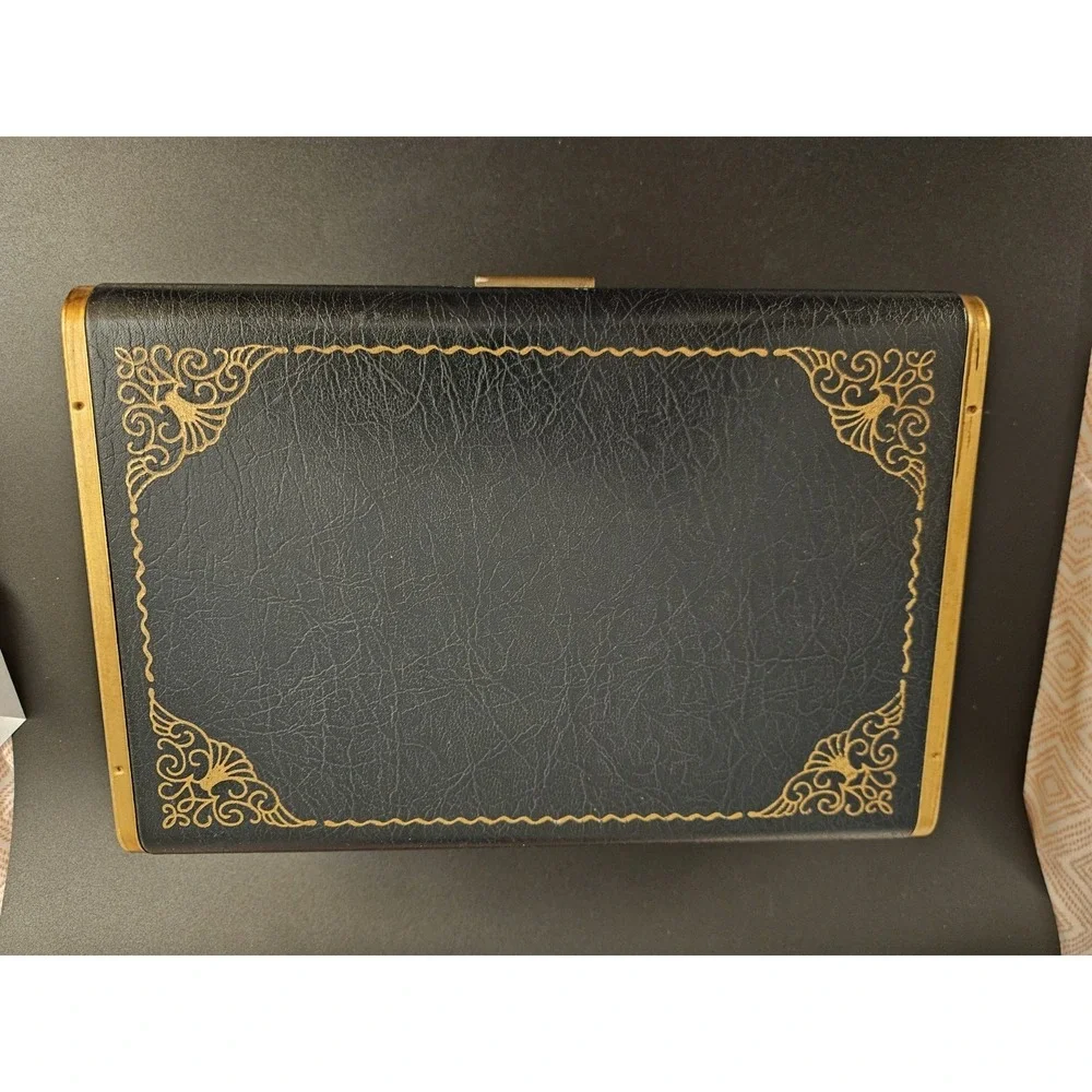 Vintage Farrington Green Jewelry Box Burgundy Velvet Sliding Tray No Key (638)